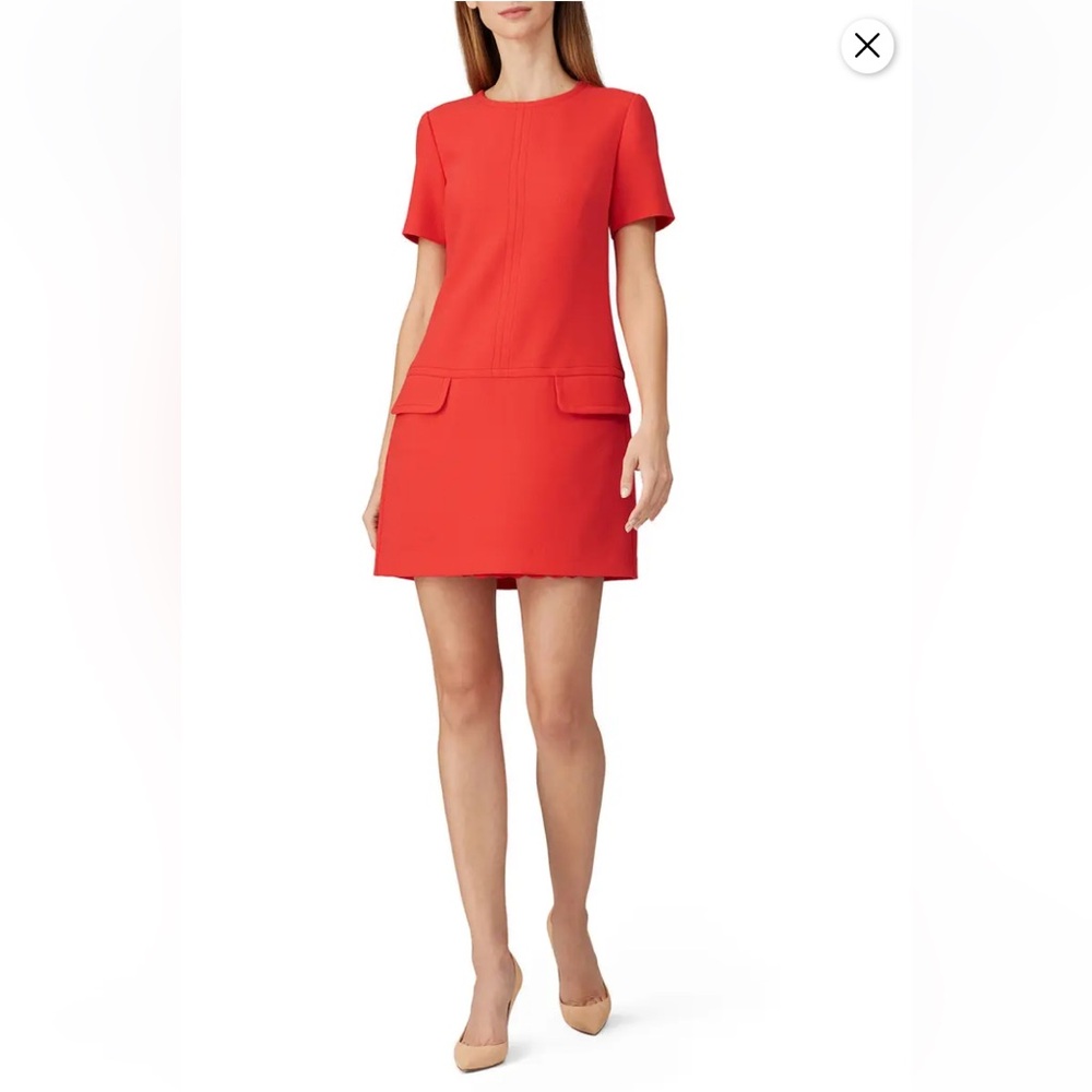Trina Turk Short Sleeve Drop Waist V-Back Dress in Red